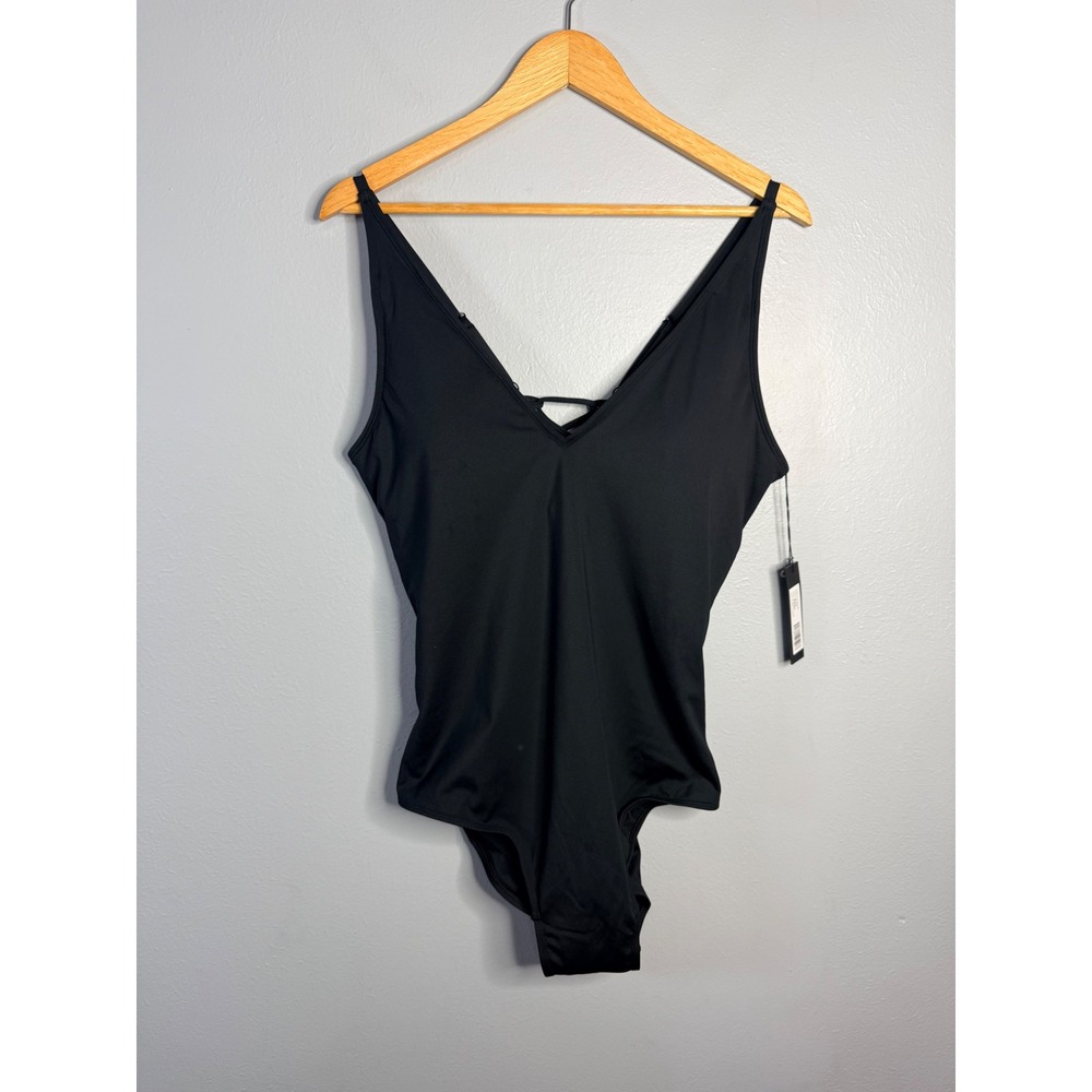 TA3 Hi Cut Plungey One Piece Swimsuit Black Sculpting Lace Up Back 3XL Reg NWT
